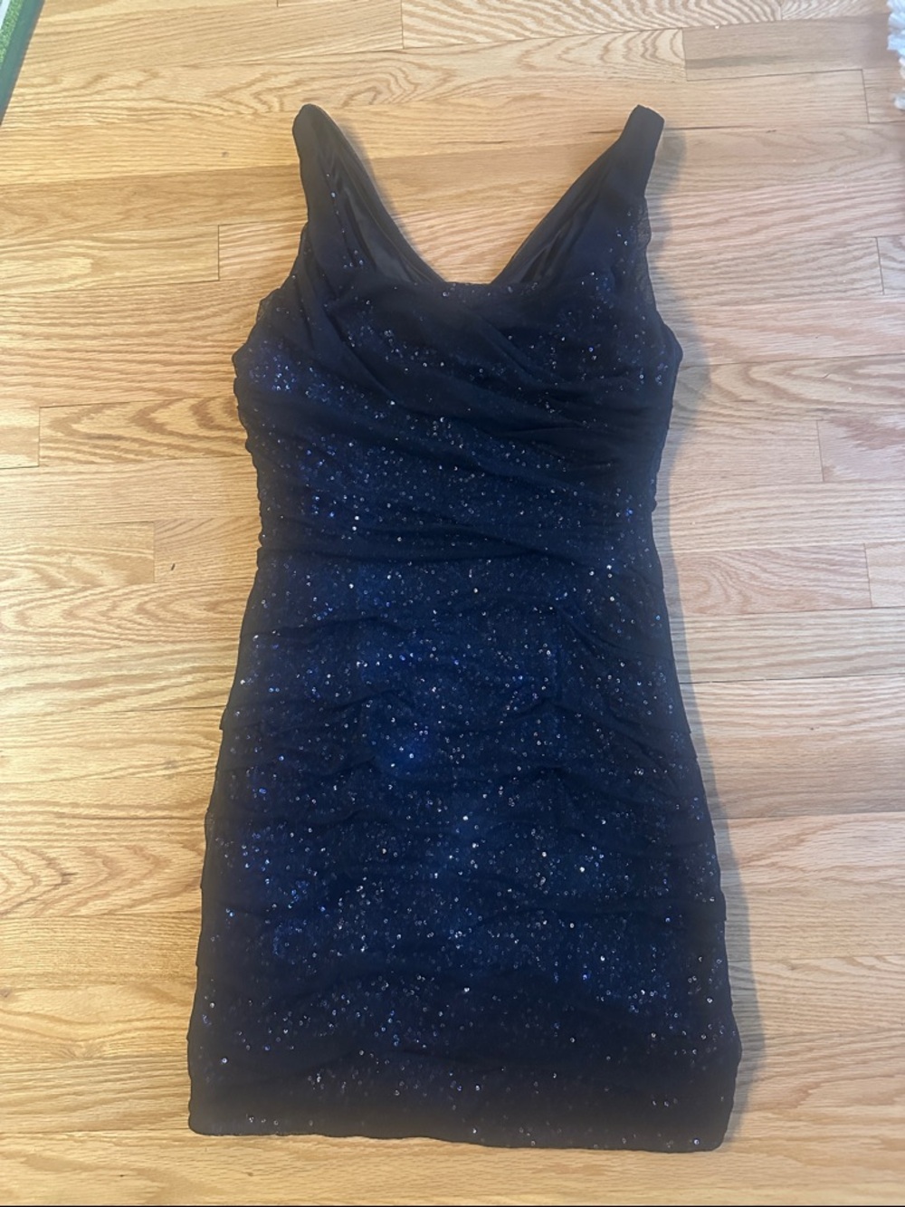 Express Navy Sequin Ruched Mini Dress